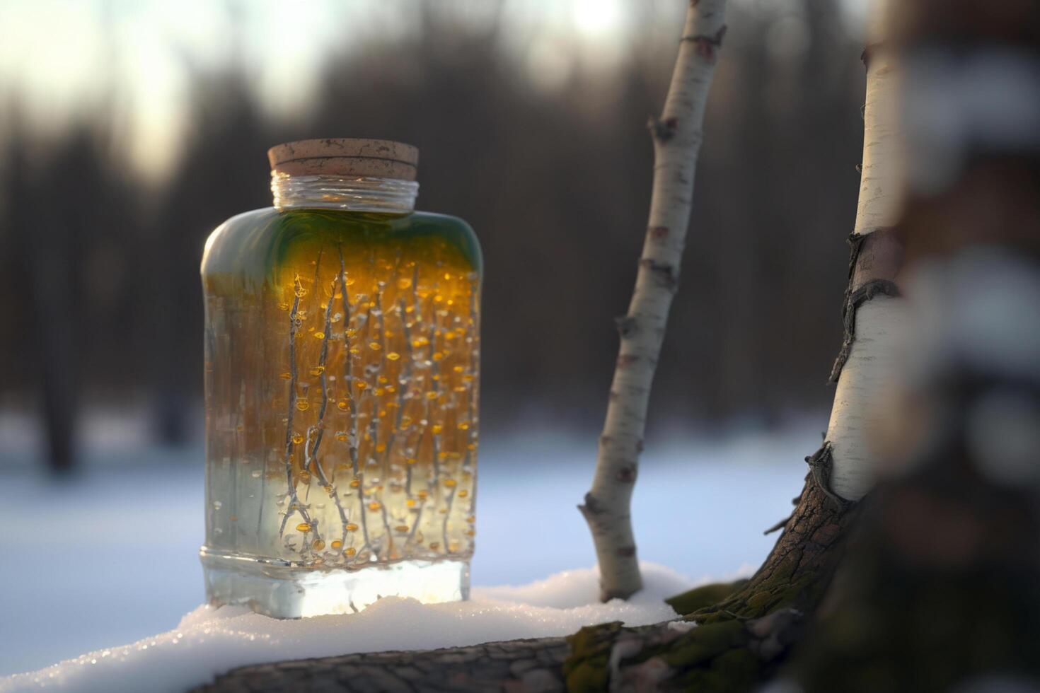 afbeelding van een fles van traditioneel Russisch berk sap ai gegenereerd foto