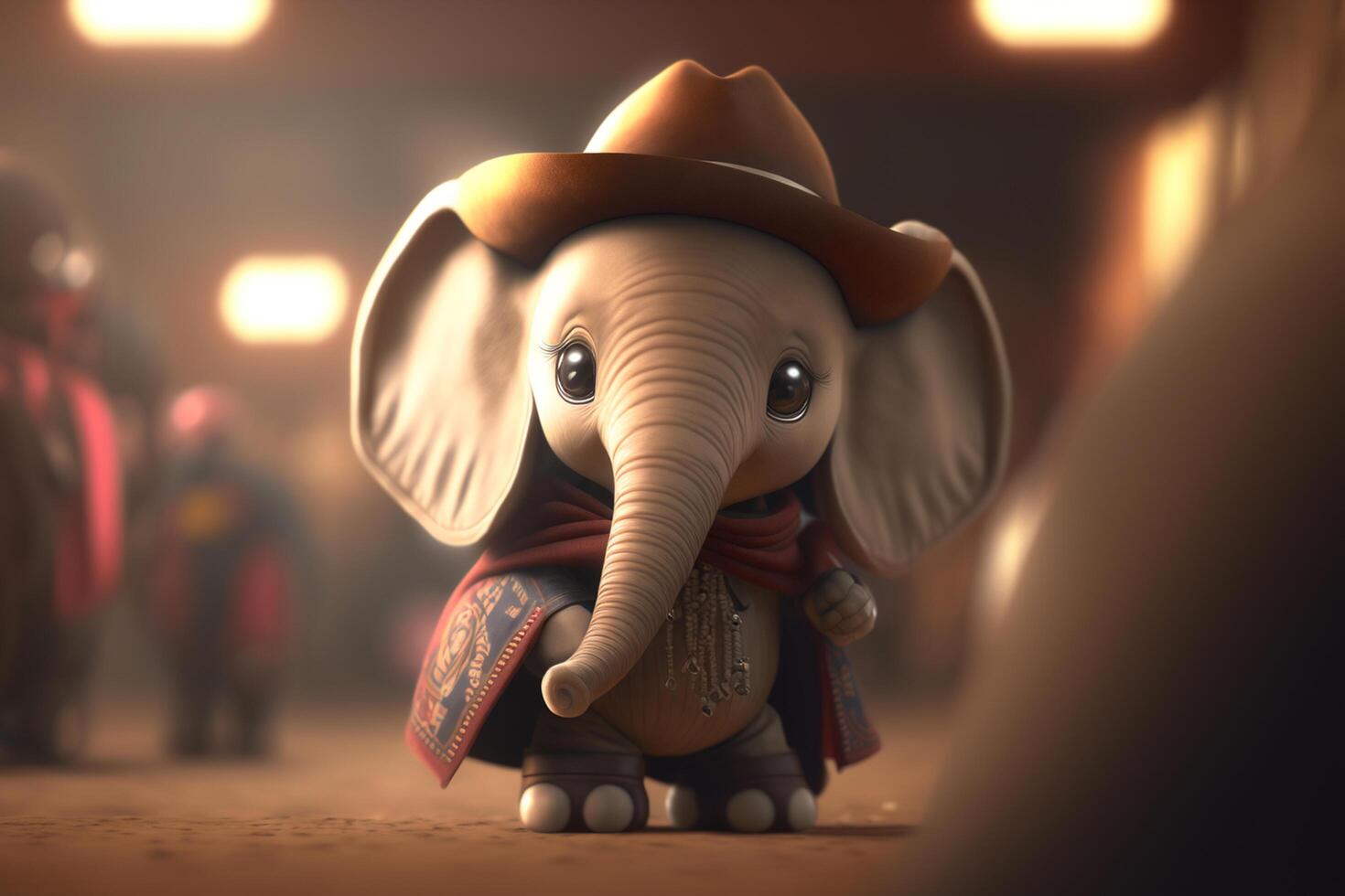 de weinig olifant gaat west een grappig cowboy avontuur ai gegenereerd foto