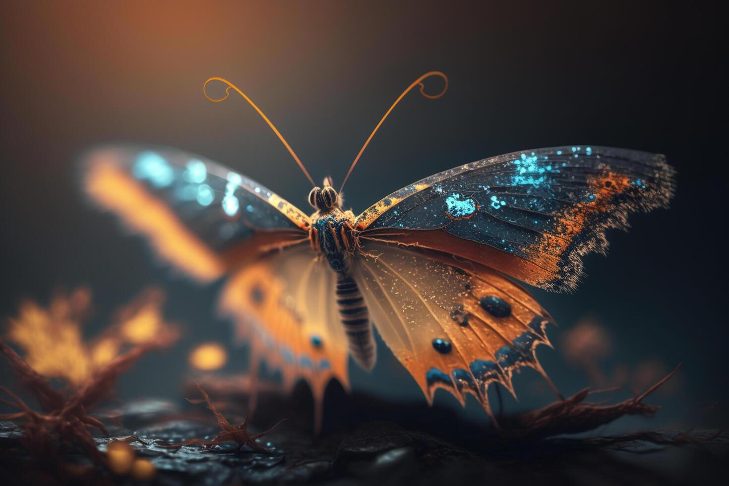 hyperrealistisch illustratie van een vlinder-geïnspireerd insect in vergroot detailopname ai gegenereerd foto