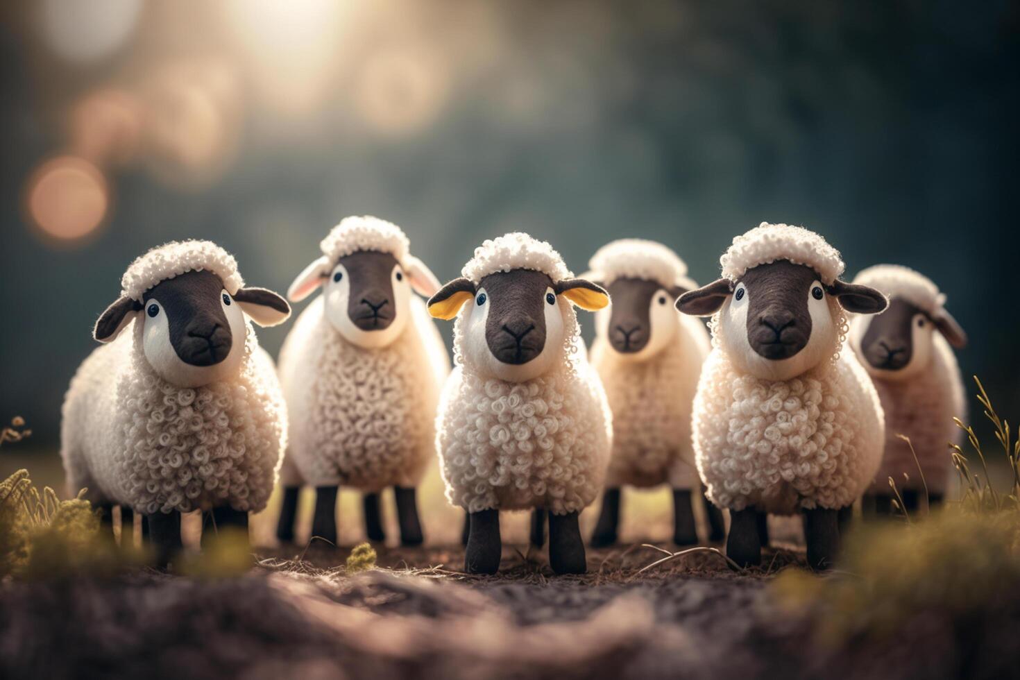 kudde van grappig pluizig weinig schapen een schattig schapen kudde beeld ai gegenereerd foto