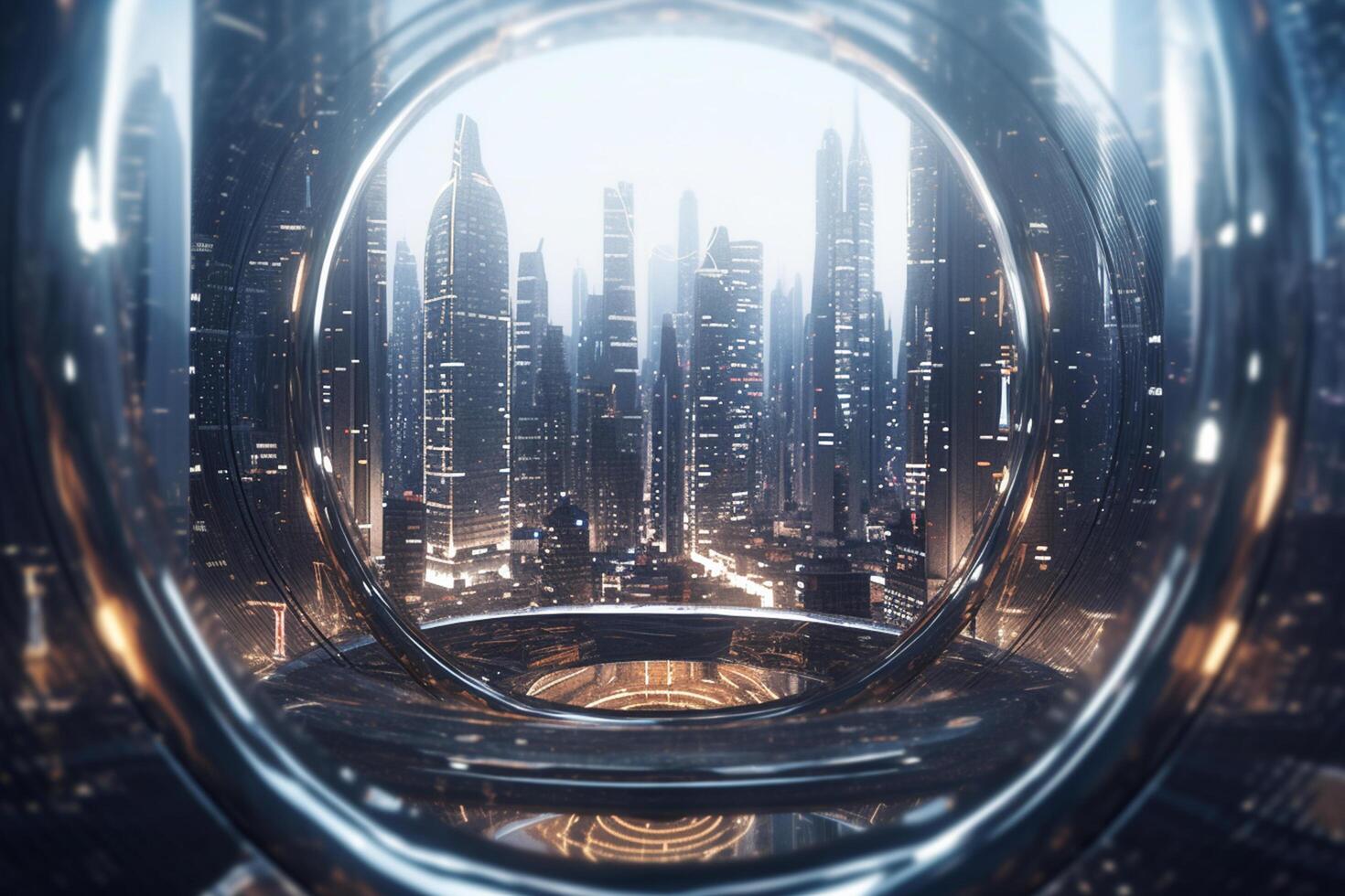 schijnend stad een futuristische metropolis van metaal, glas en staal ai gegenereerd foto