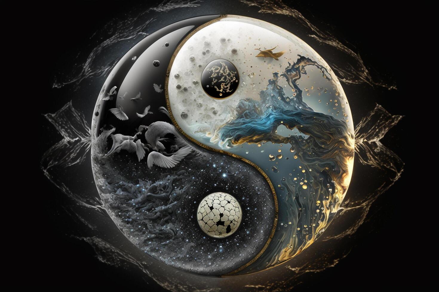 mystiek yin en yang Chinese symbool met magisch elementen ai gegenereerd foto