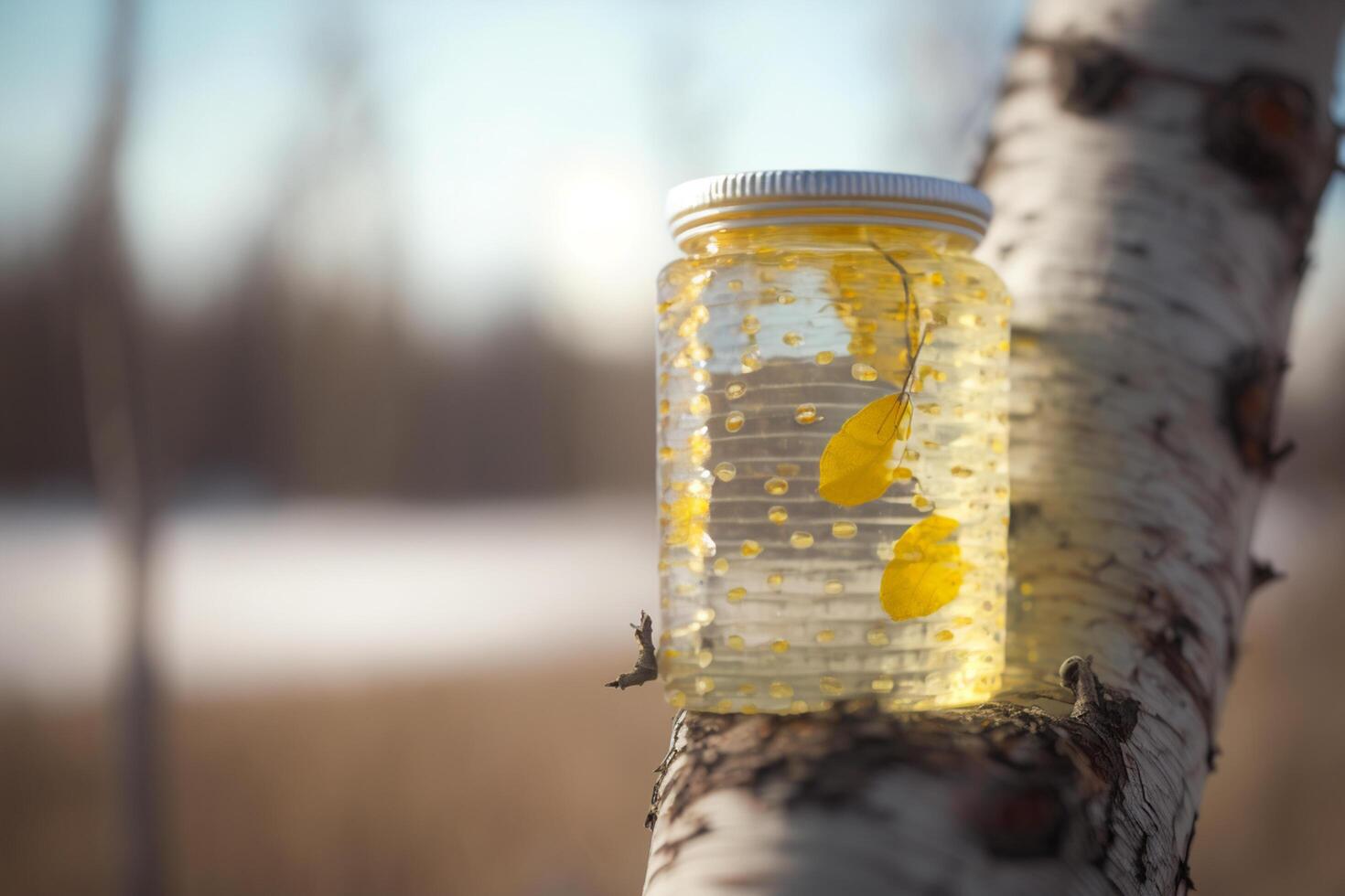 afbeelding van een fles van traditioneel Russisch berk sap ai gegenereerd foto
