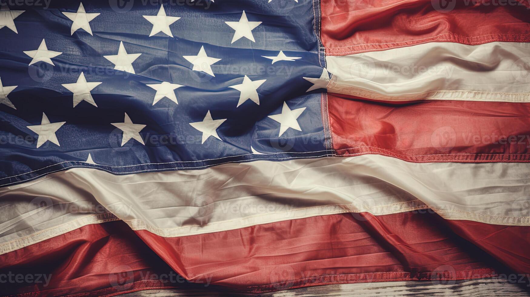 vastleggen beeld van Verenigde Staten van Amerika nationaal kleding stof vlag achtergrond. concept van 4e van juli, gedenkteken dag, veteranen dag, Amerikaans onafhankelijkheid dag viering, generatief ai technologie. foto