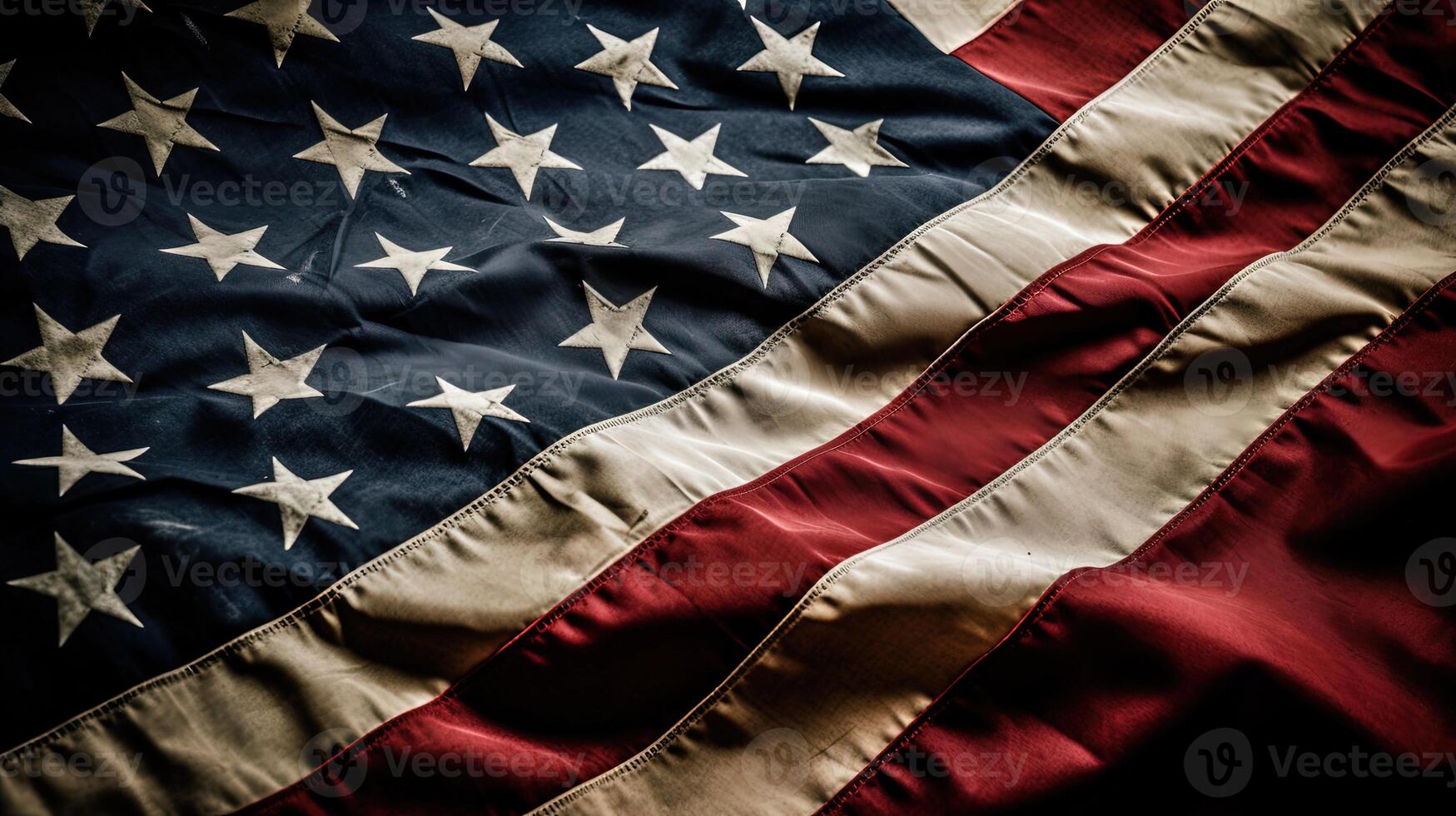 vastleggen beeld van Verenigde Staten van Amerika nationaal kleding stof vlag achtergrond. concept van 4e van juli, gedenkteken dag, veteranen dag, Amerikaans onafhankelijkheid dag viering, generatief ai technologie. foto