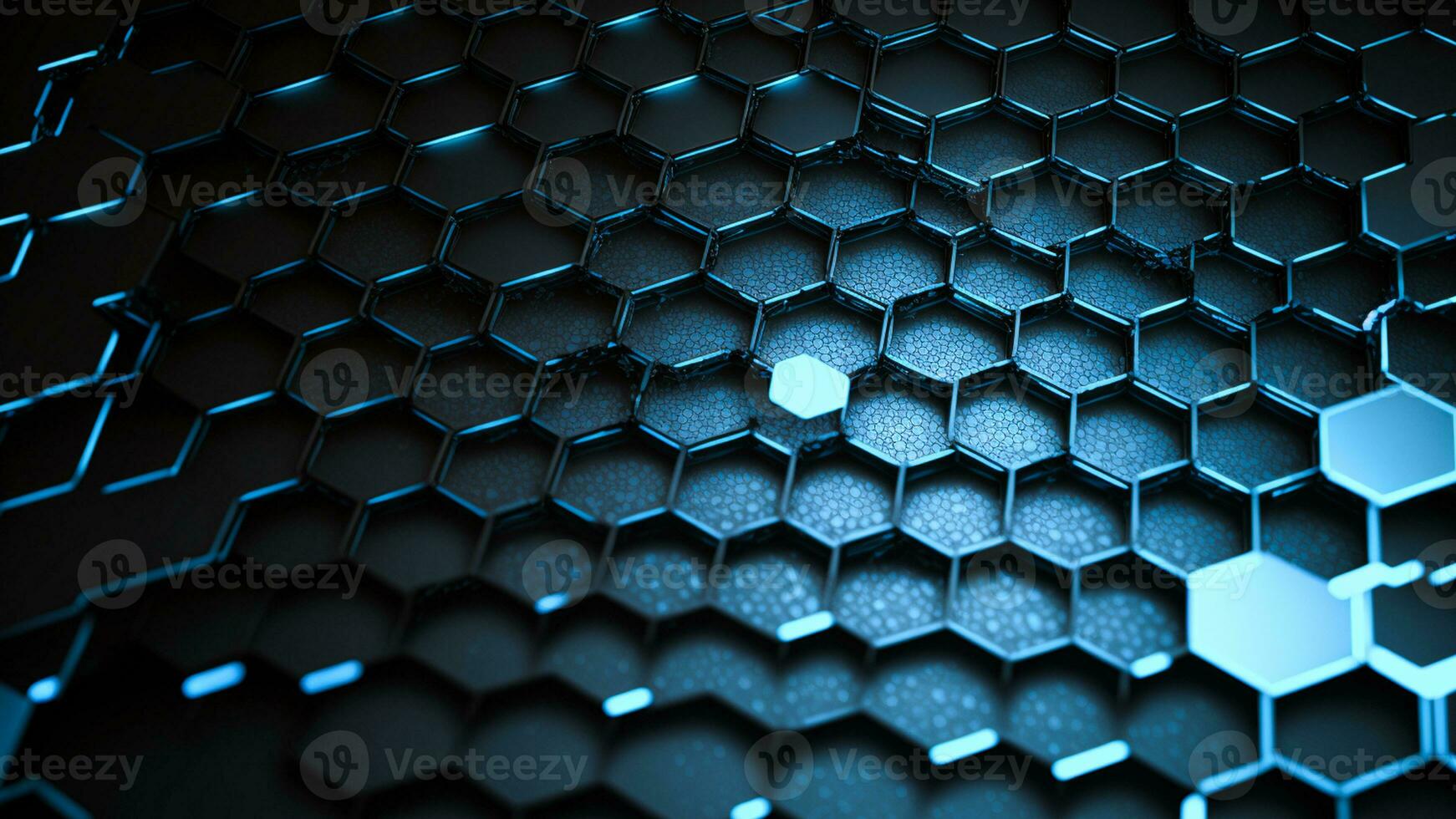 3d veroorzaken, glimmend blauw abstract zeshoek achtergrond met marmeren patroon. foto