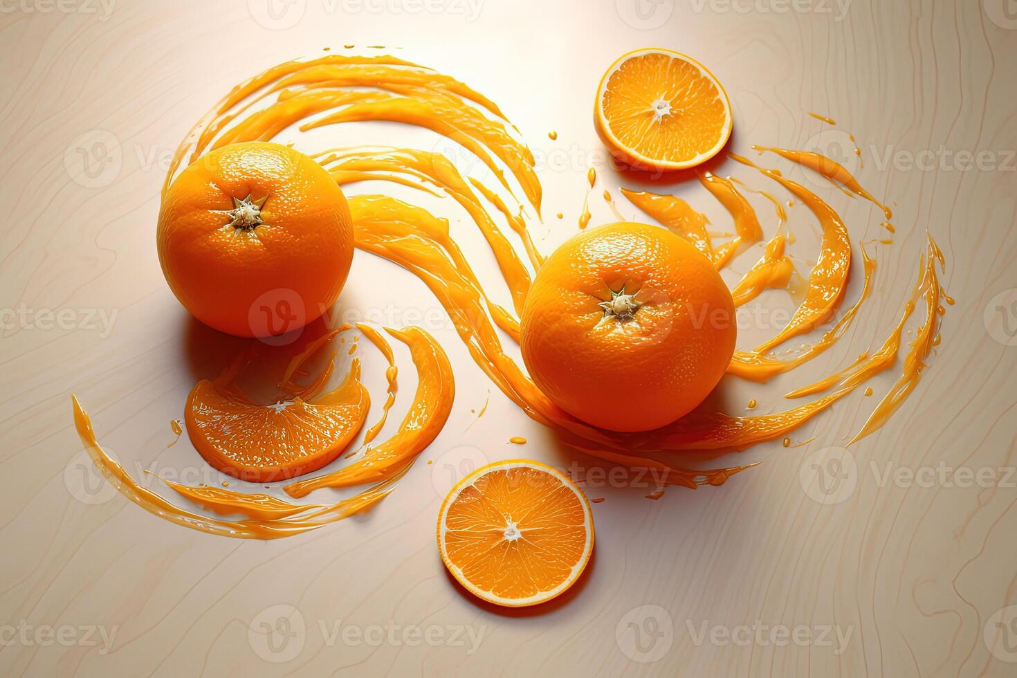 sappig vers oranje en jam verspreide Aan pastel bruin achtergrond. voedzaam fruit net zo gezond toetje met natuurlijk vitamines generatief ai. foto