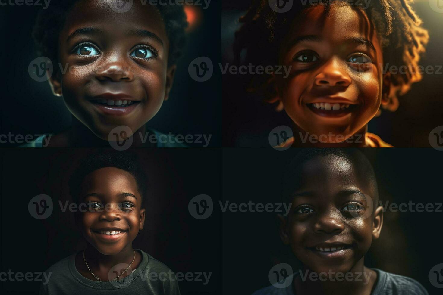 Afrikaanse kinderen glimlachen portret verzameling, ai genereren foto