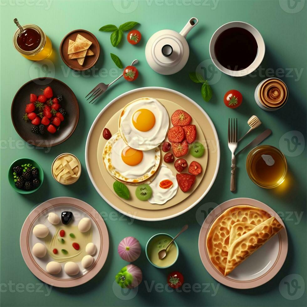 realistisch gezond ontbijt schotel. 3d weergave. foto