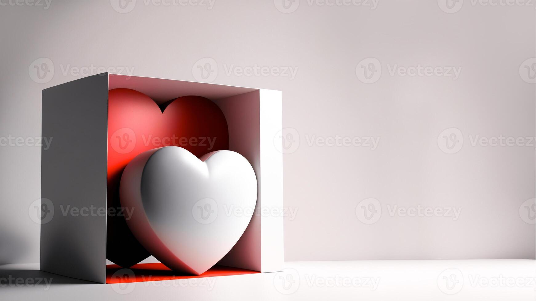 3d veroorzaken, grijs en rood harten binnen plein doos. liefde of gelukkig Valentijnsdag dag concept. foto