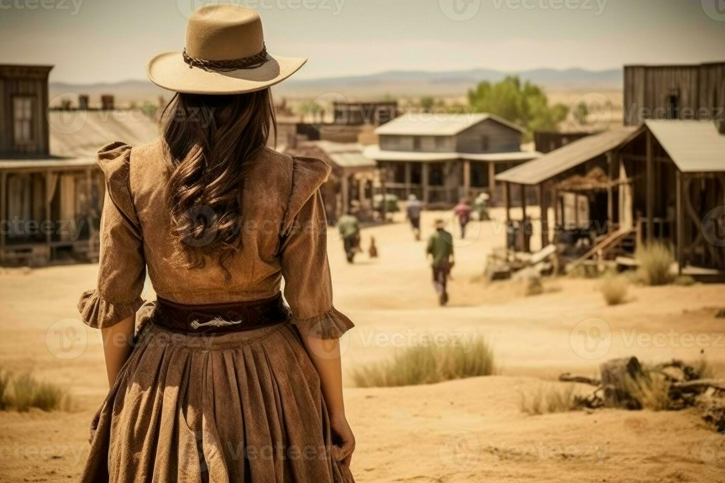 cowboy vrouw jurk wild westen. genereren ai foto