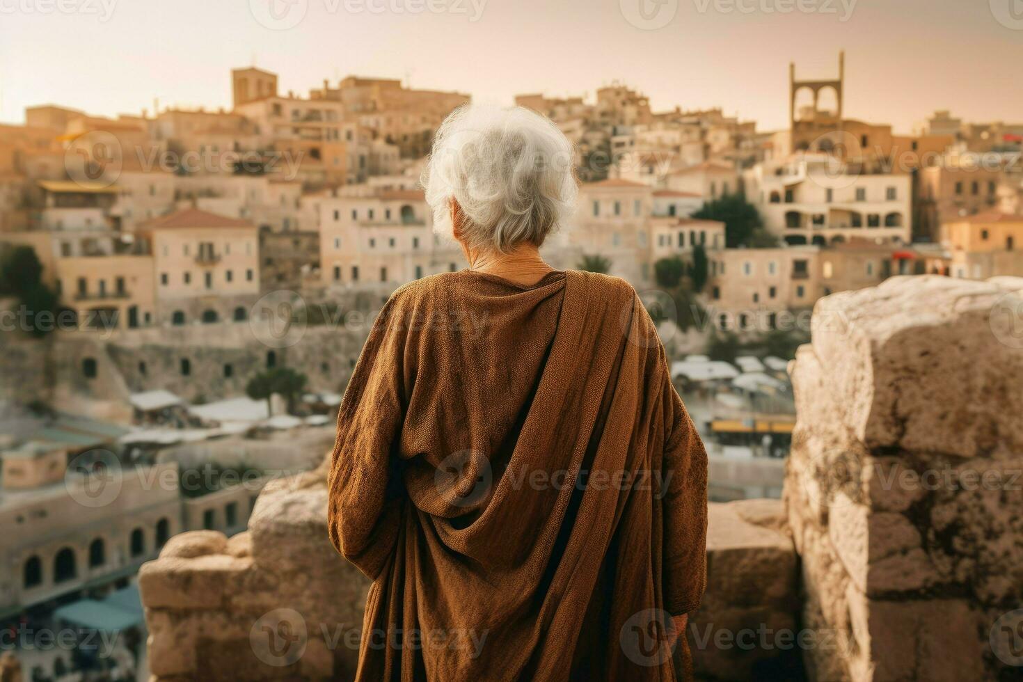 Grieks oud vrouw oude stad. genereren ai foto