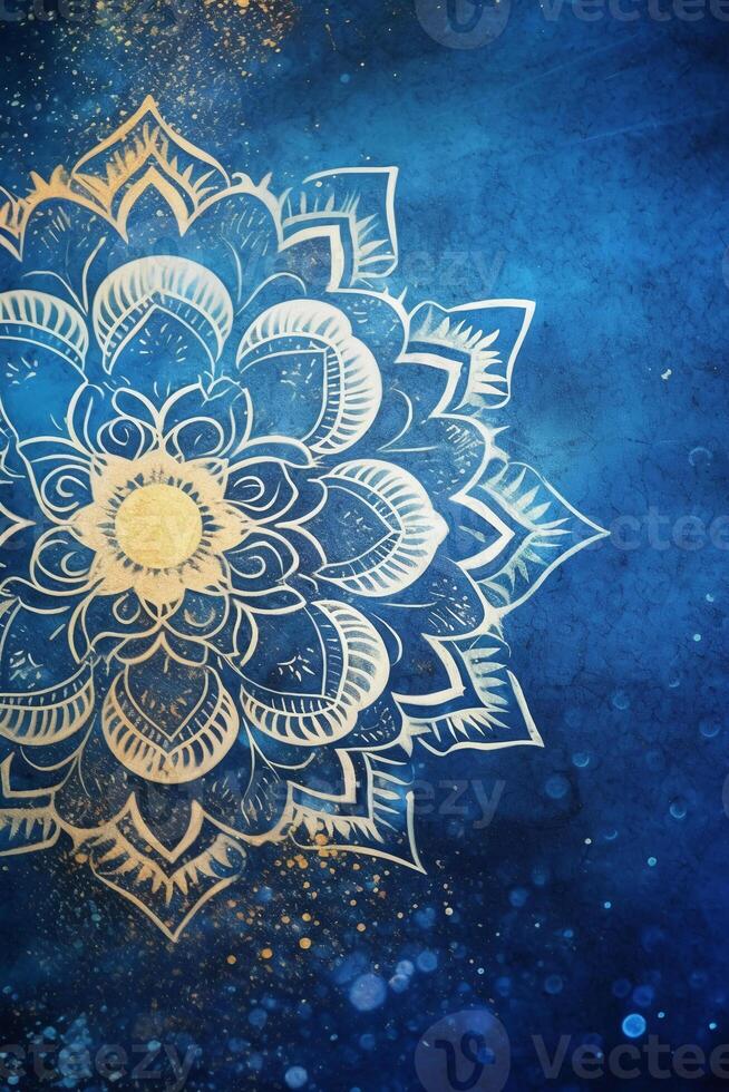 indigo kleur achtergrond papier structuur rangoli patroon schilderen. ai generatief foto