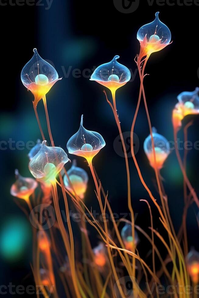 illistration van bioluminescent bloem stengels. ai generatief foto