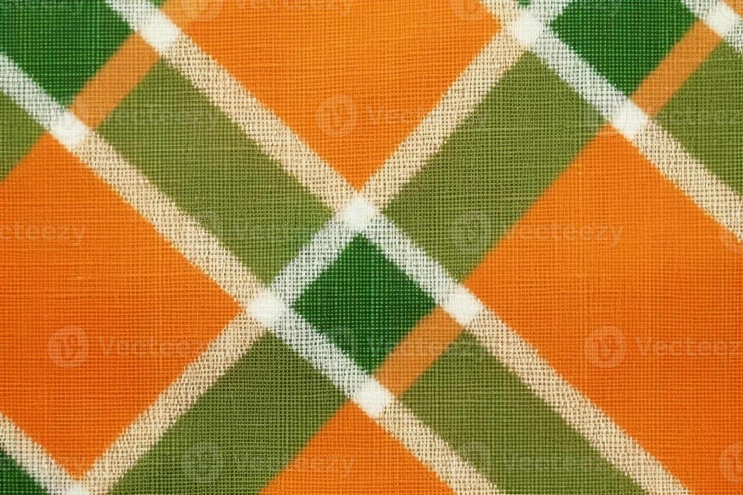 oranje kleding stof textiel patroon, plaid achtergrond, linnen katoen. ai generatief foto
