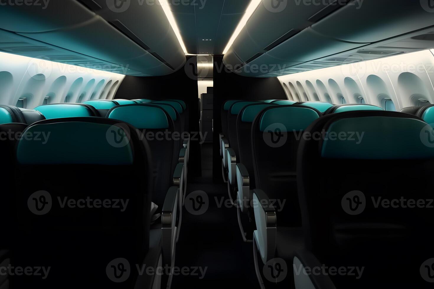 binnen leeg passagier vliegtuig cabine. neurale netwerk ai gegenereerd foto