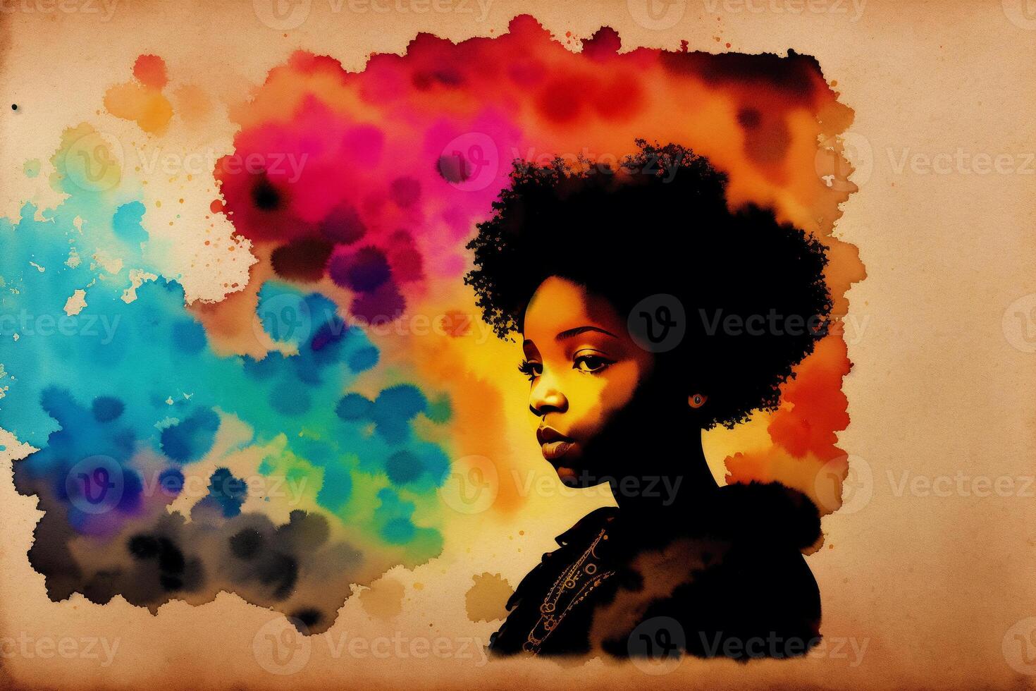 zwart geschiedenis maand. een illustratie van een weinig zwart meisje. silhouet. waterverf verf. generatief ai foto