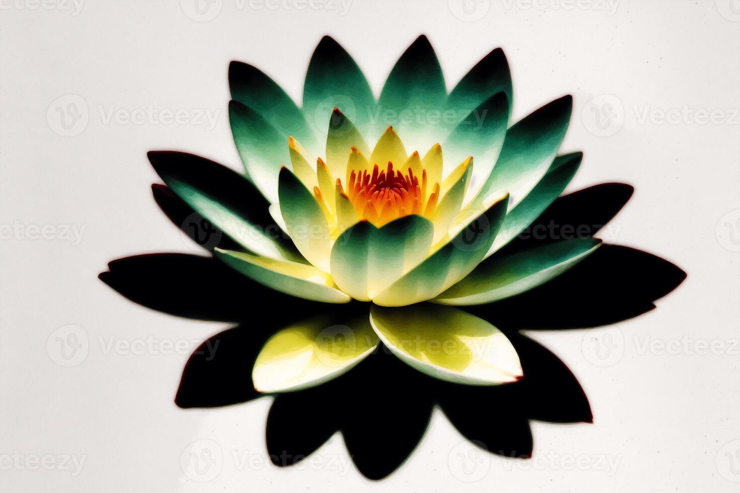 een bloem in de water met bladeren. lotus. waterverf schilderij van een kleurrijk water lelie. generatief ai foto