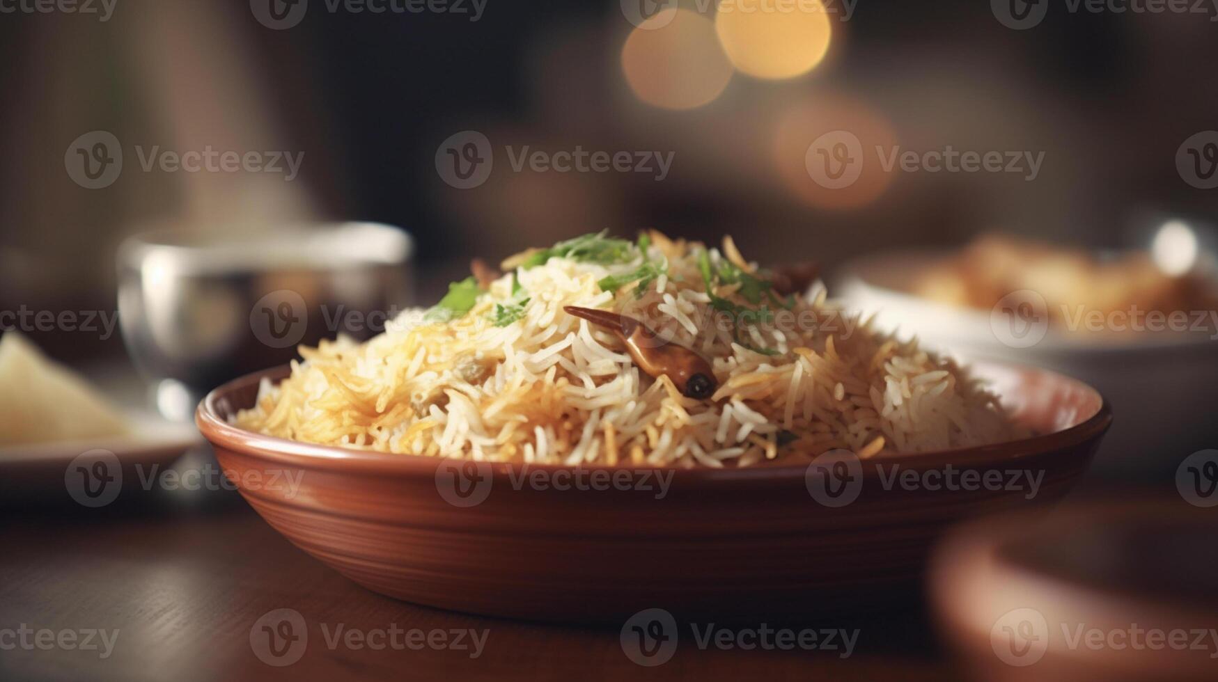 detailopname visie van desi rijst- biryani, generatief ai foto