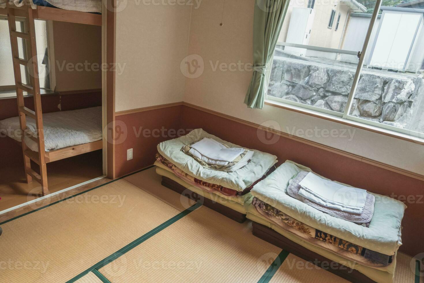 binnen de Japans slaapkamer, Japans Ryokan kamer foto