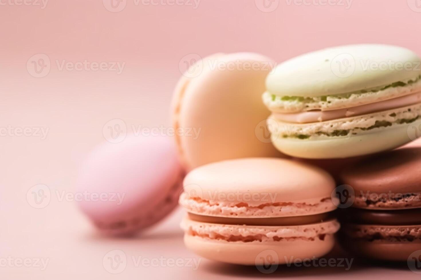 bitterkoekjes Aan room pastel achtergrond, chique cafe nagerecht, zoet voedsel en vakantie taart macaron voor luxe banketbakkerij, nabewerkt, generatief ai foto