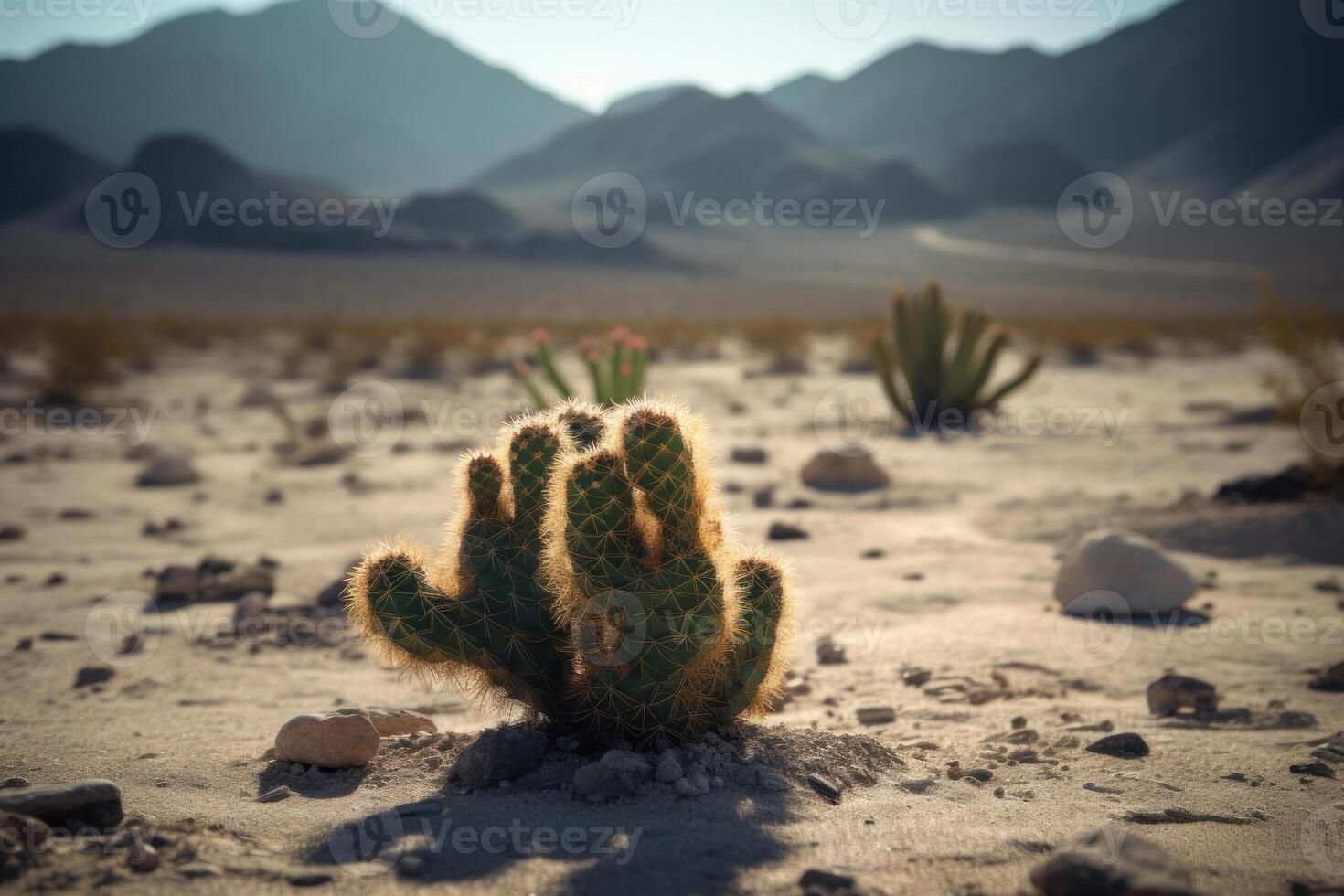 stekelig cactus in de woestijn heet weer generatief ai foto