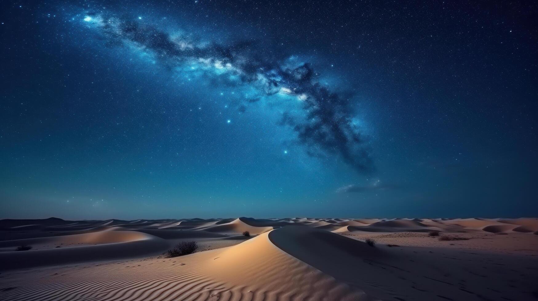 woestijn en sterrenhemel nacht. illustratie ai generatief foto