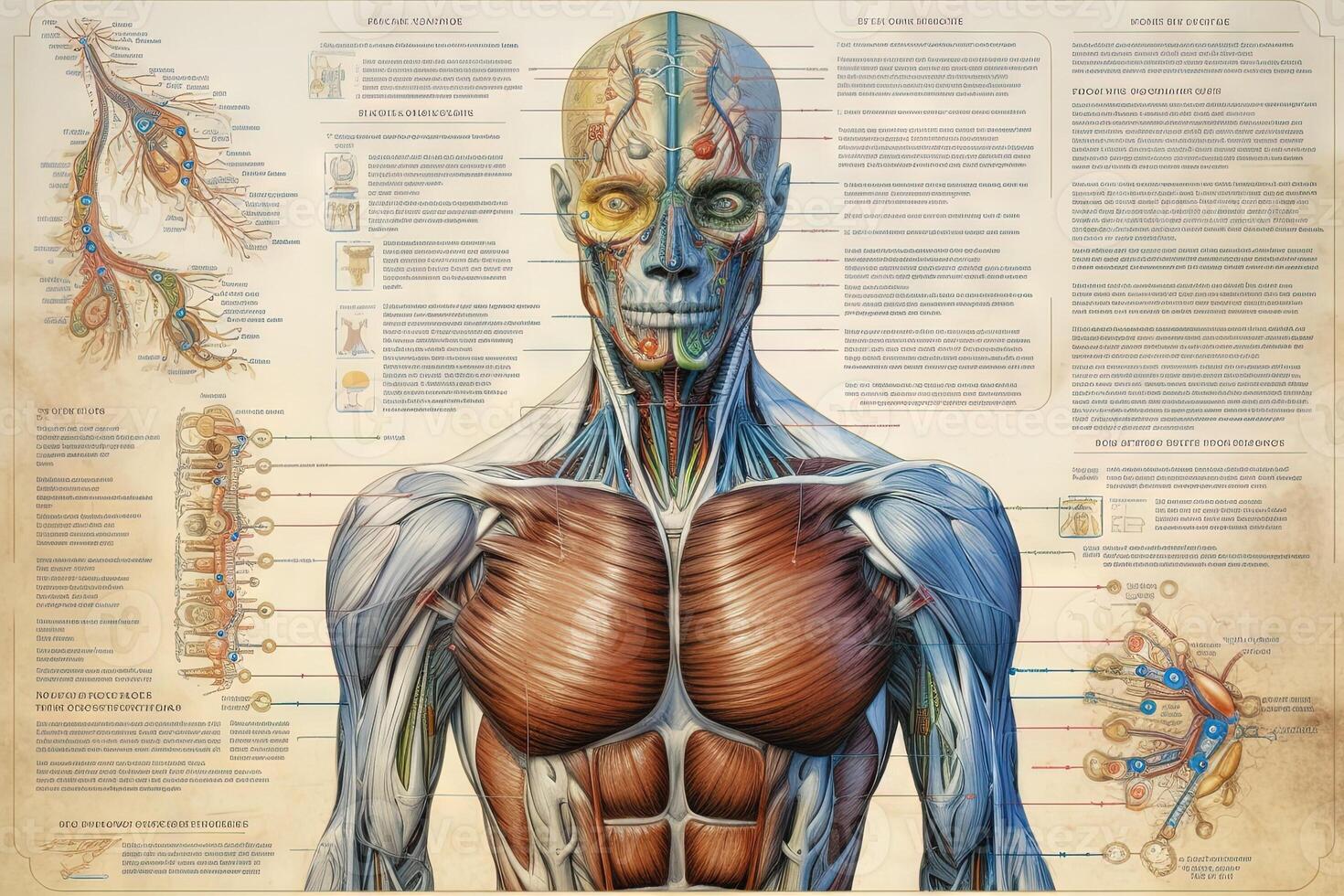 menselijk kameleon cyborg dier gedetailleerd infografisch, vol details anatomie poster diagram illustratie generatief ai foto