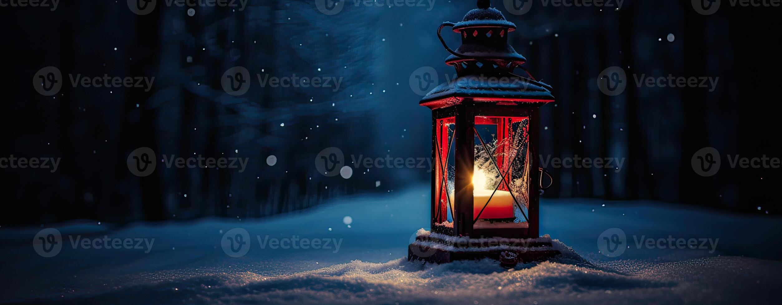 groot wijnoogst wit straat lamp staand Aan de sneeuw. feestelijk Kerstmis winter decoratie. kopiëren ruimte. generatief ai. foto