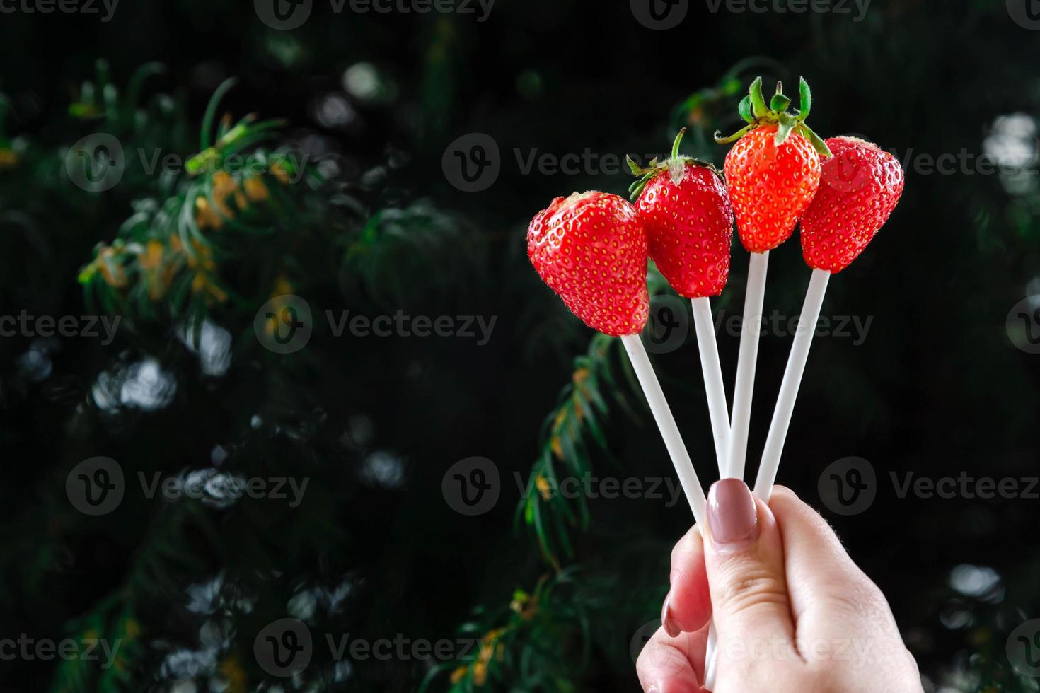 alternatief eetbaar boeket van bessen in de hand van een vrouw foto