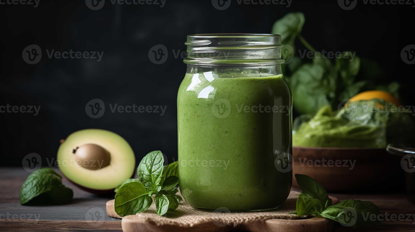 vers blended groen smoothie voor gezond huid foto