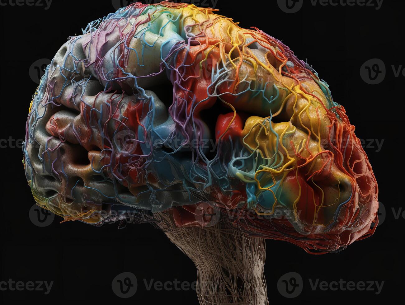 levendig visualisatie van menselijk hersenen anatomie foto