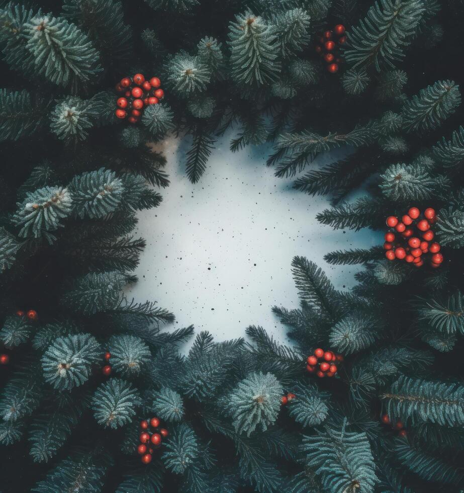 leeg papier Aan Kerstmis groen achtergrond met Spar. illustratie ai generatief foto