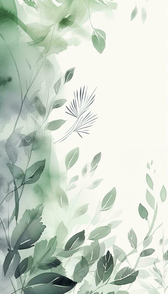 groen waterverf blad kader achtergrond met geïsoleerd Aan wit achtergrond , genereren ai foto