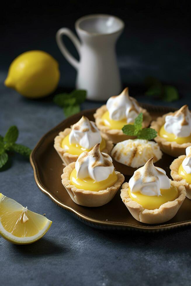 citroen schuimgebak taarten, een beet desserts idee, genereren ai foto