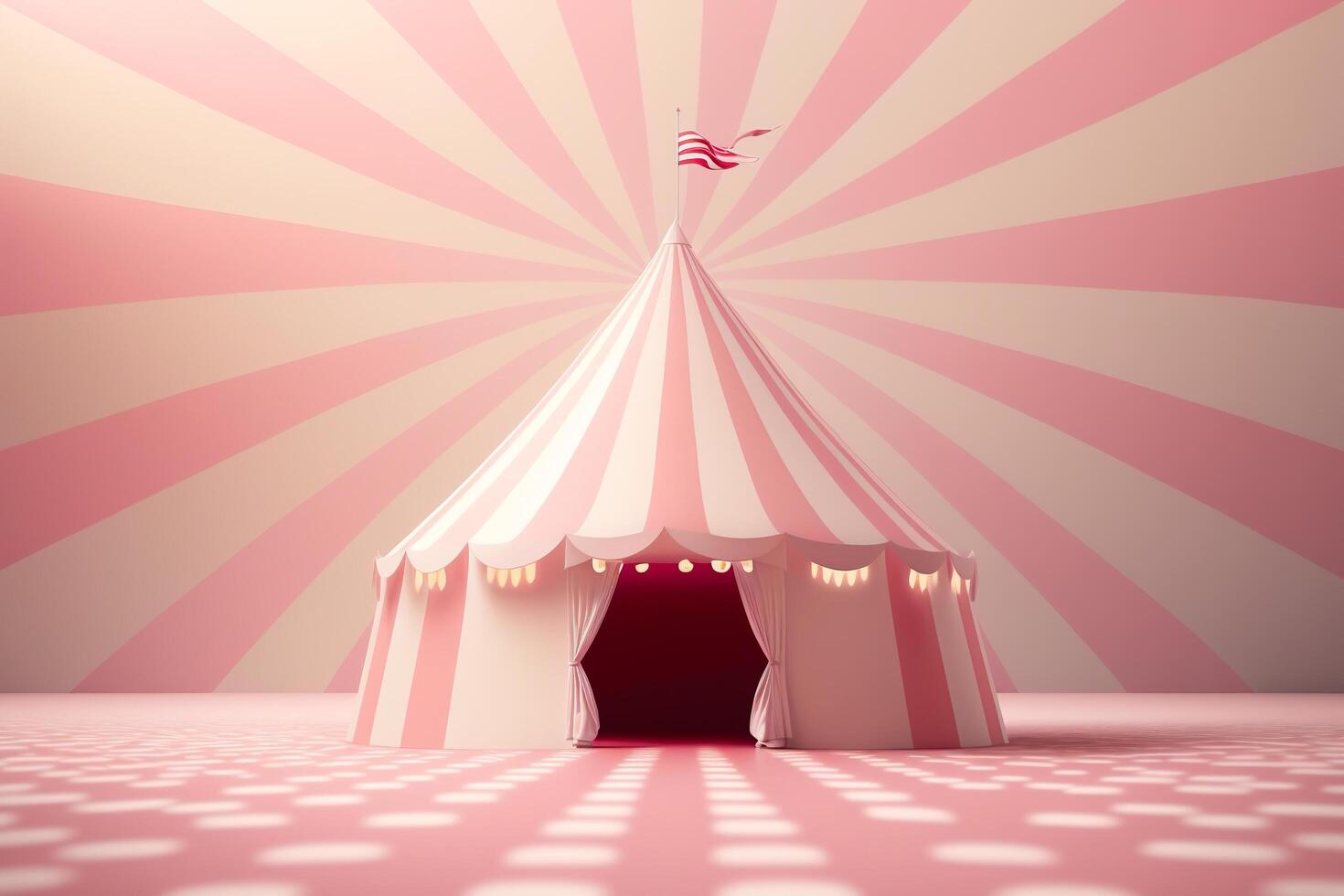 pastel roze 3d circus tent Aan roze en wit achtergrond. generatief ai foto