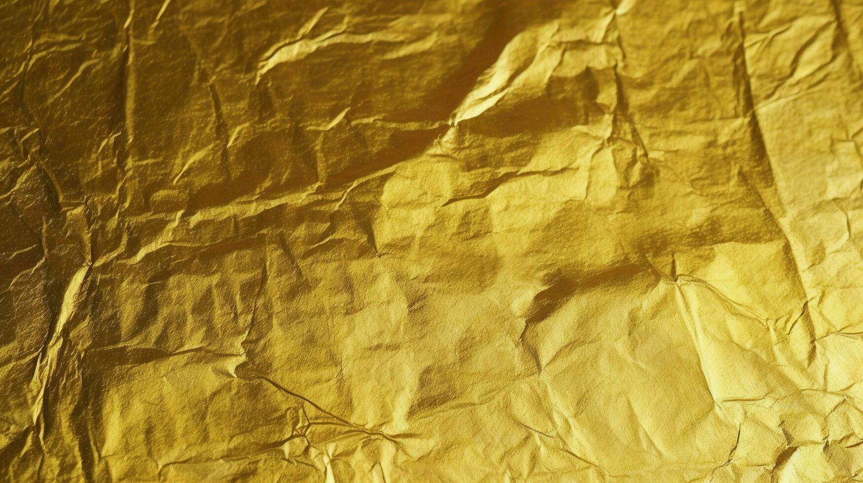 details van gouden structuur achtergrond met helling en schaduw. goud kleur verf muur. luxe gouden achtergrond en behang. goud folie of omhulsel papier, genereren ai foto