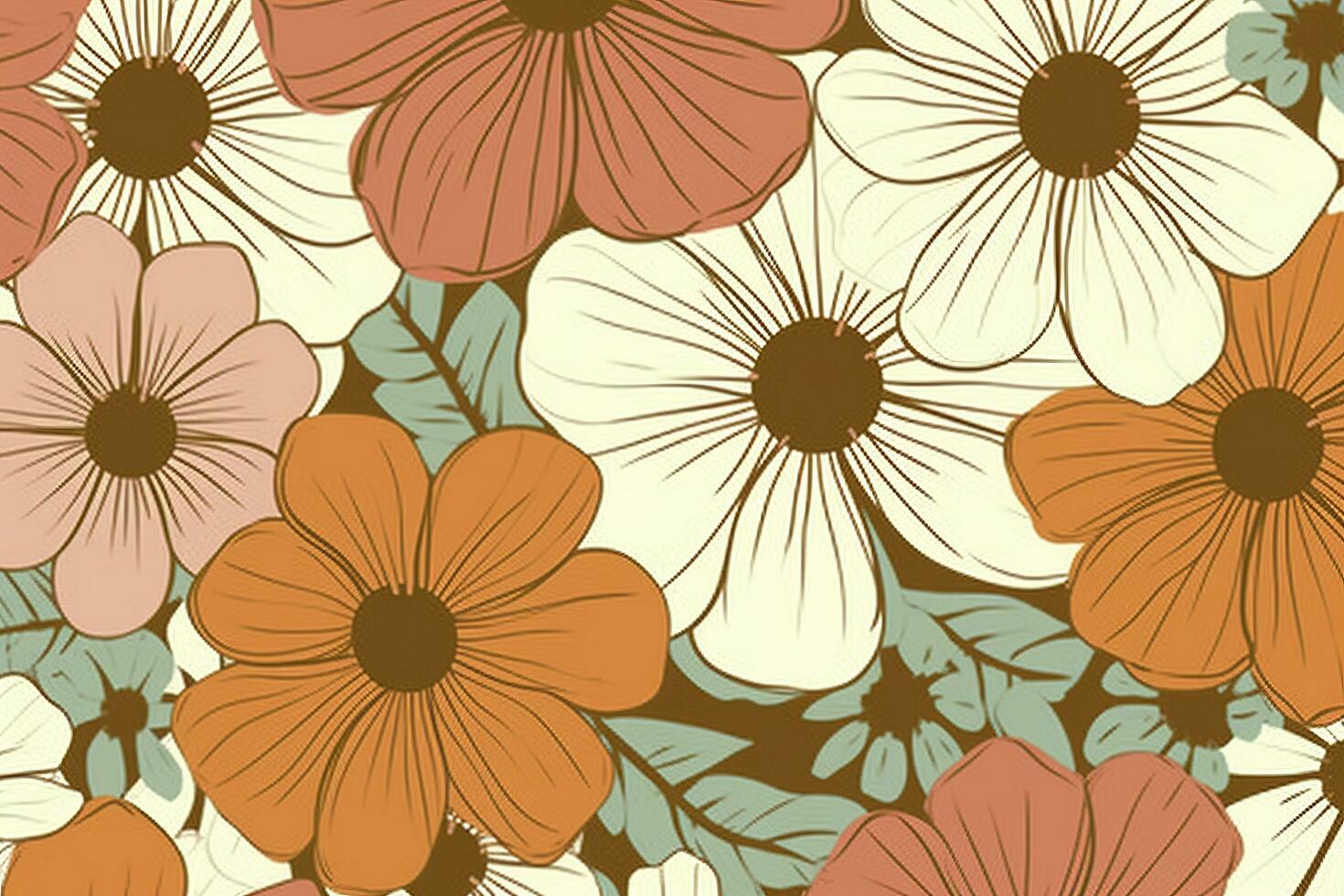 retro bloemen naadloos patroon. groovy madeliefje bloem , genereren ai foto