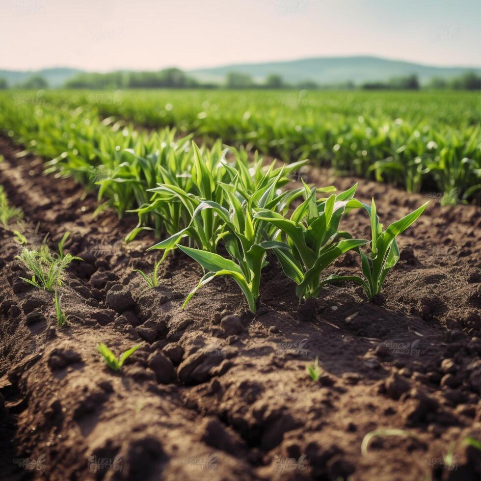 veld- met groen spruiten van jong maïs planten ai gegenereerd foto