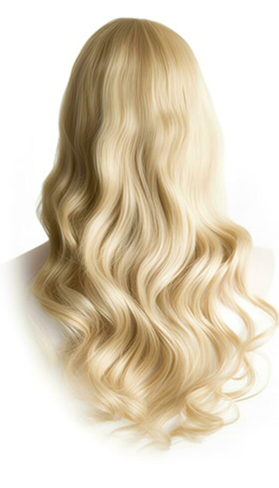 gekruld blond haar- geïsoleerd Aan wit achtergrond. mooi gezond lang blond haar- op slot doen, kapsel, kapsel. geverfd haar- of kleuren, haar- verlenging, genezing, behandeling concept foto