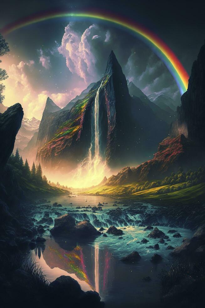 magisch fantasie regenboog, realistisch, max. hoogte opkomen, Dan moeder, sylvain sarrailh, heel gedetailleerd, 4k, 8k, genereren ai foto