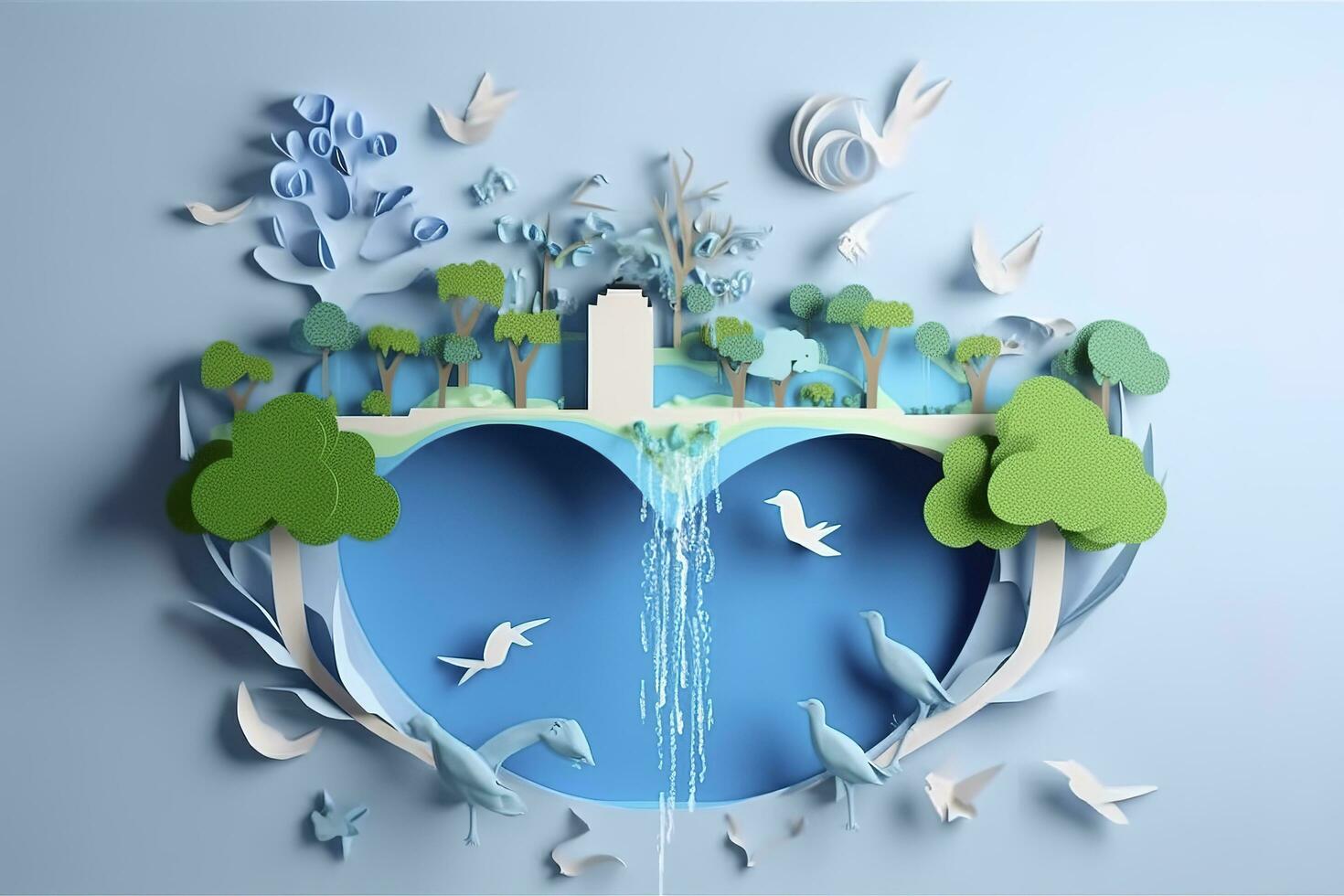 papier kunst , milieu bescherming en opslaan aarde water , ecologie en wereld water dag , besparing water en wereld milieu dag , genereren ai foto
