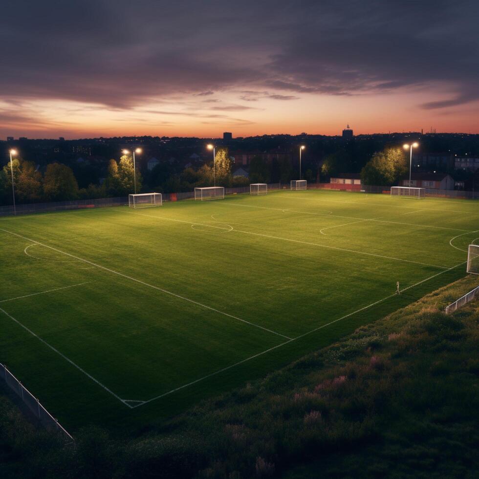 voetbal veld- avond visie ai gegenereerd foto