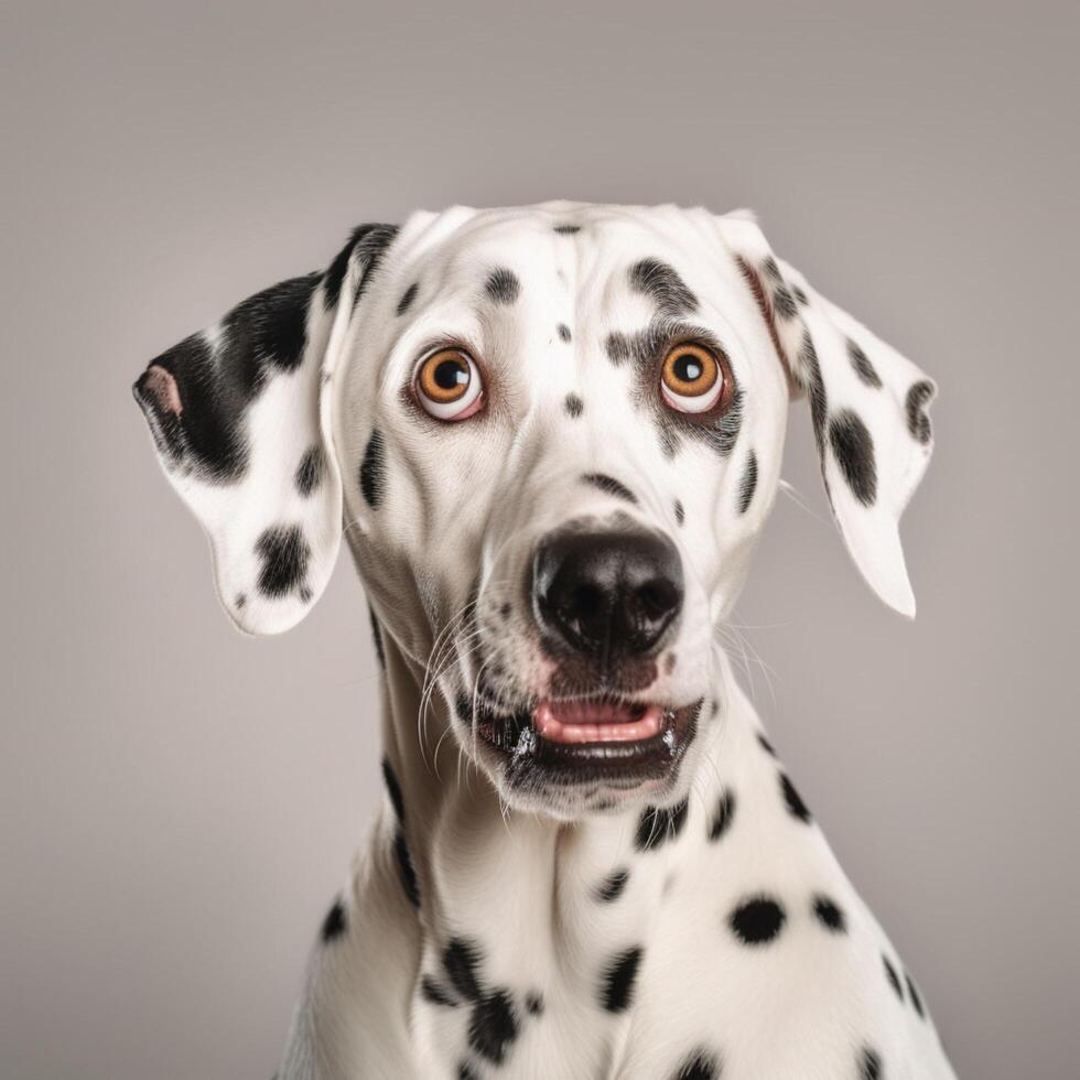 portret van dalmatiër hond met verrast gezicht ai gegenereerd foto