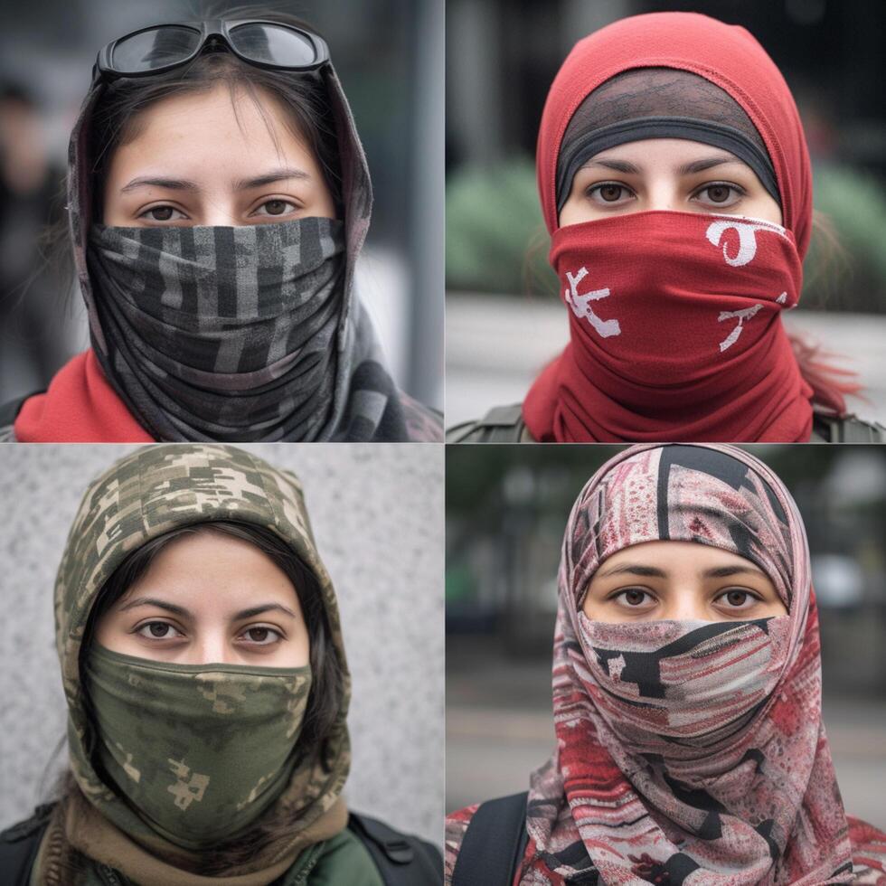 gezichten van vrouw tegenstanders in masker oppositie ai gegenereerd foto