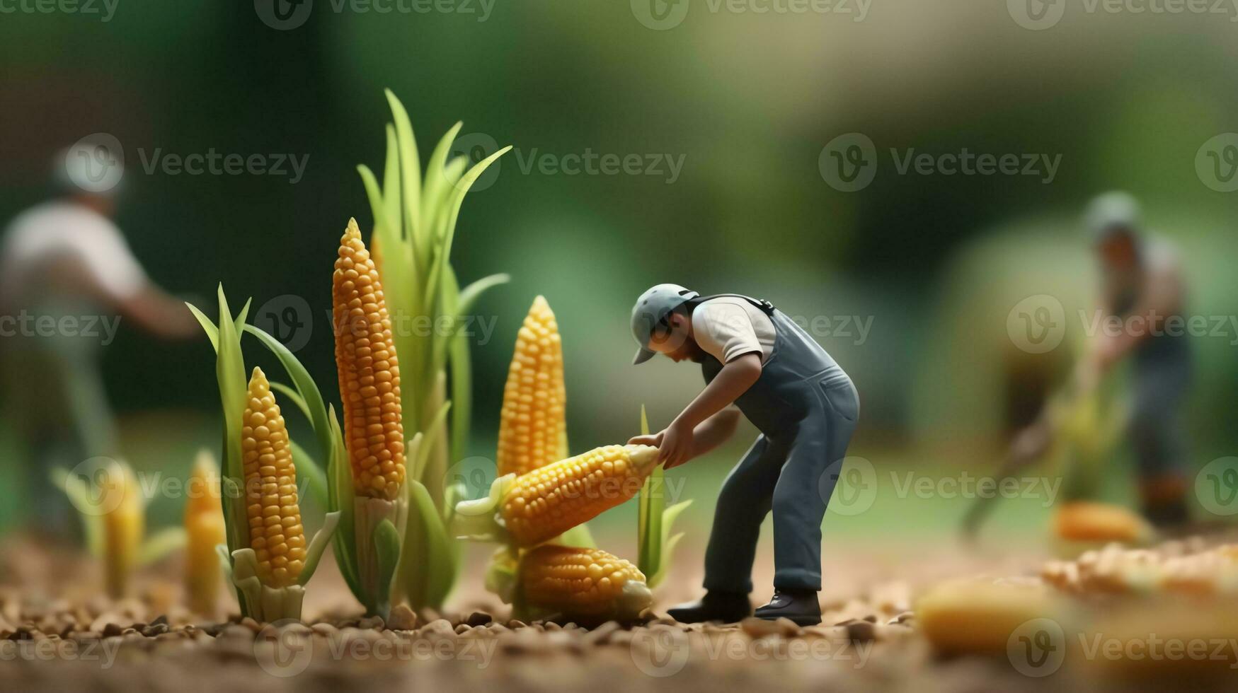 een miniatuur arbeiders werken Aan maïs foto