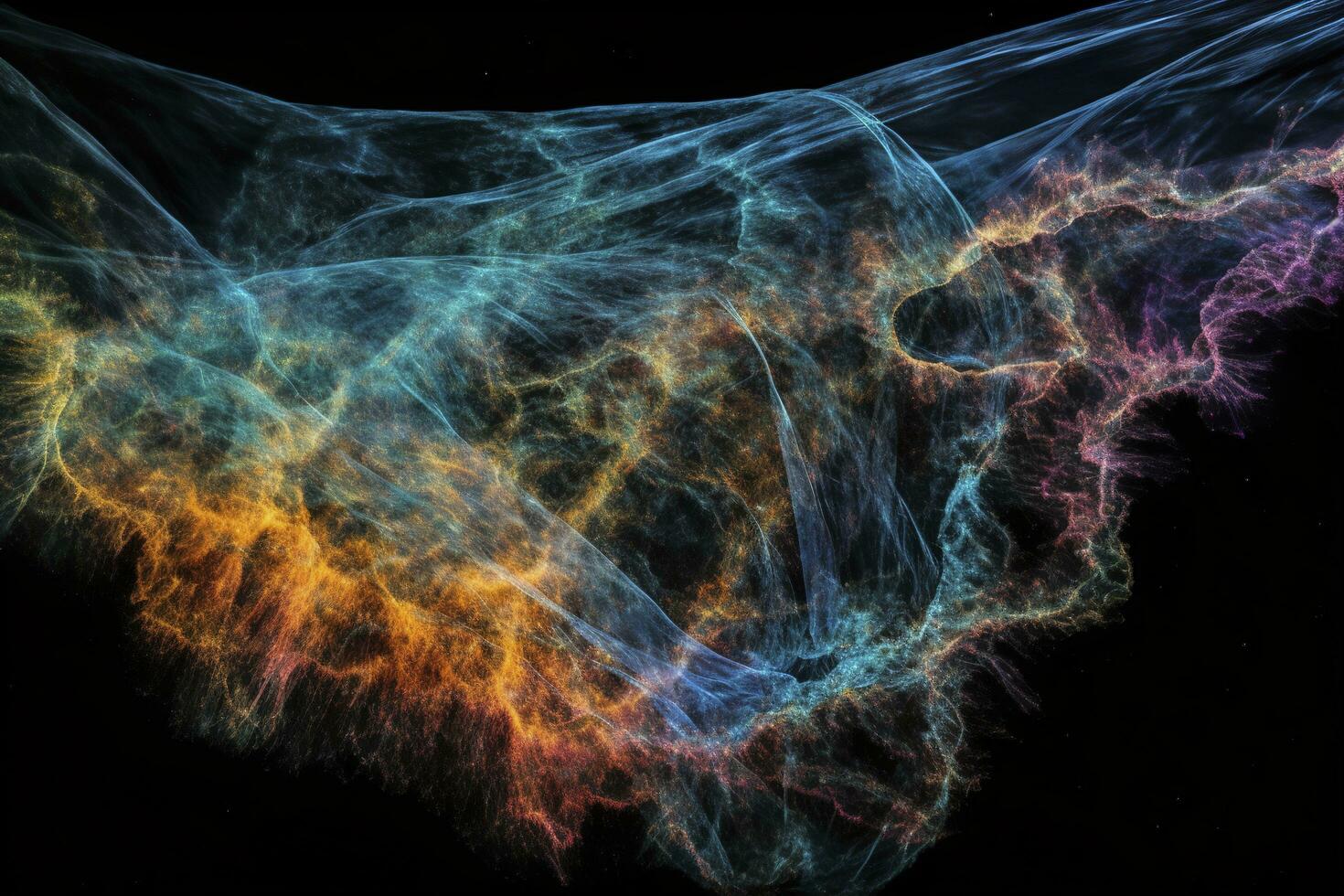 gebruik makend van lang blootstellingen en gespecialiseerd filters naar vastleggen de kleurrijk en gedetailleerd sluier nevel, een supernova overblijfsel in de sterrenbeeld zwaan, genereren ai foto