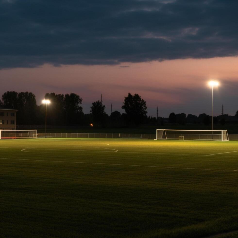 voetbal veld- avond visie ai gegenereerd foto