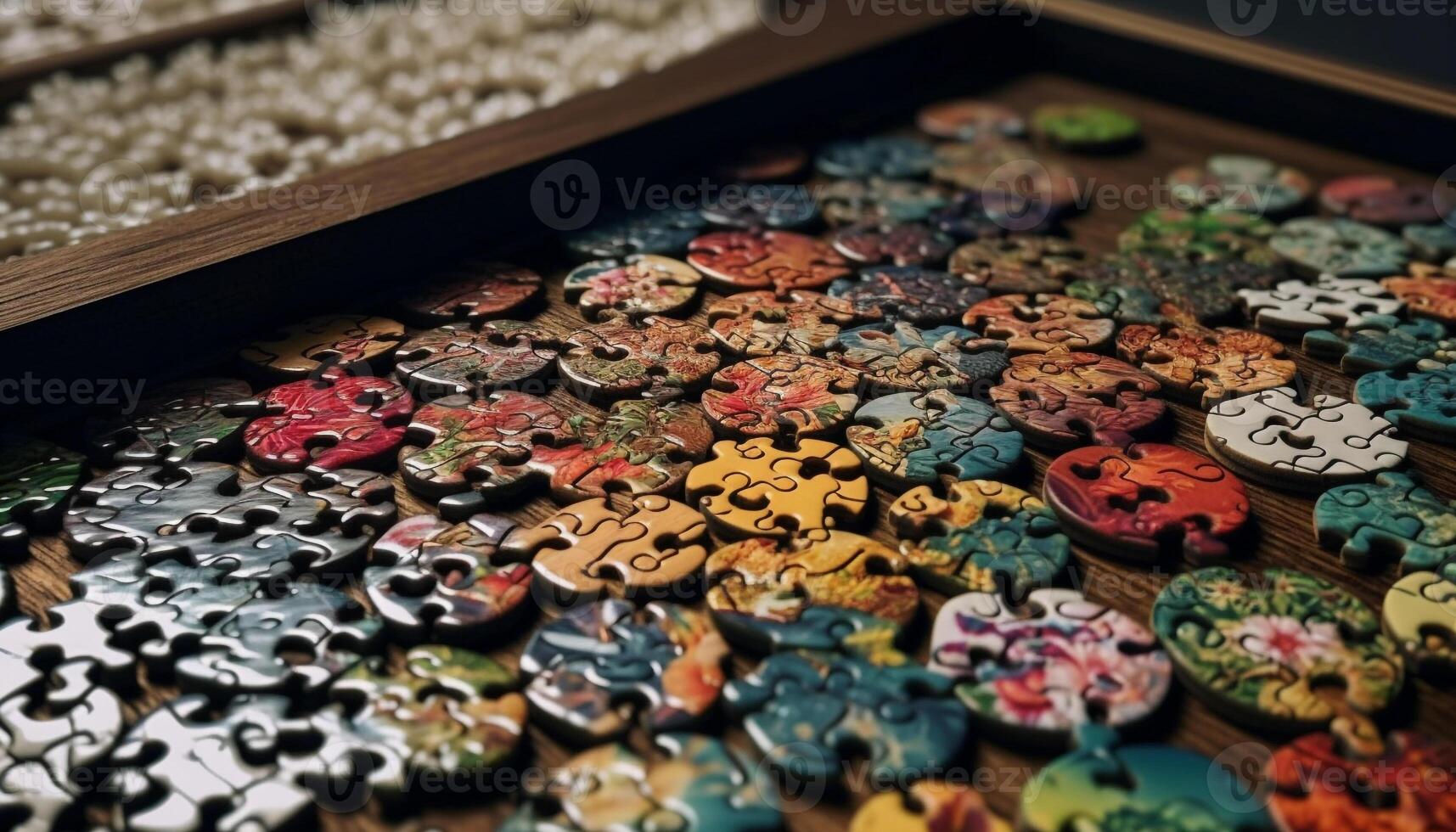 multi gekleurde sieraden verzameling geregeld Aan tafel gegenereerd door ai foto