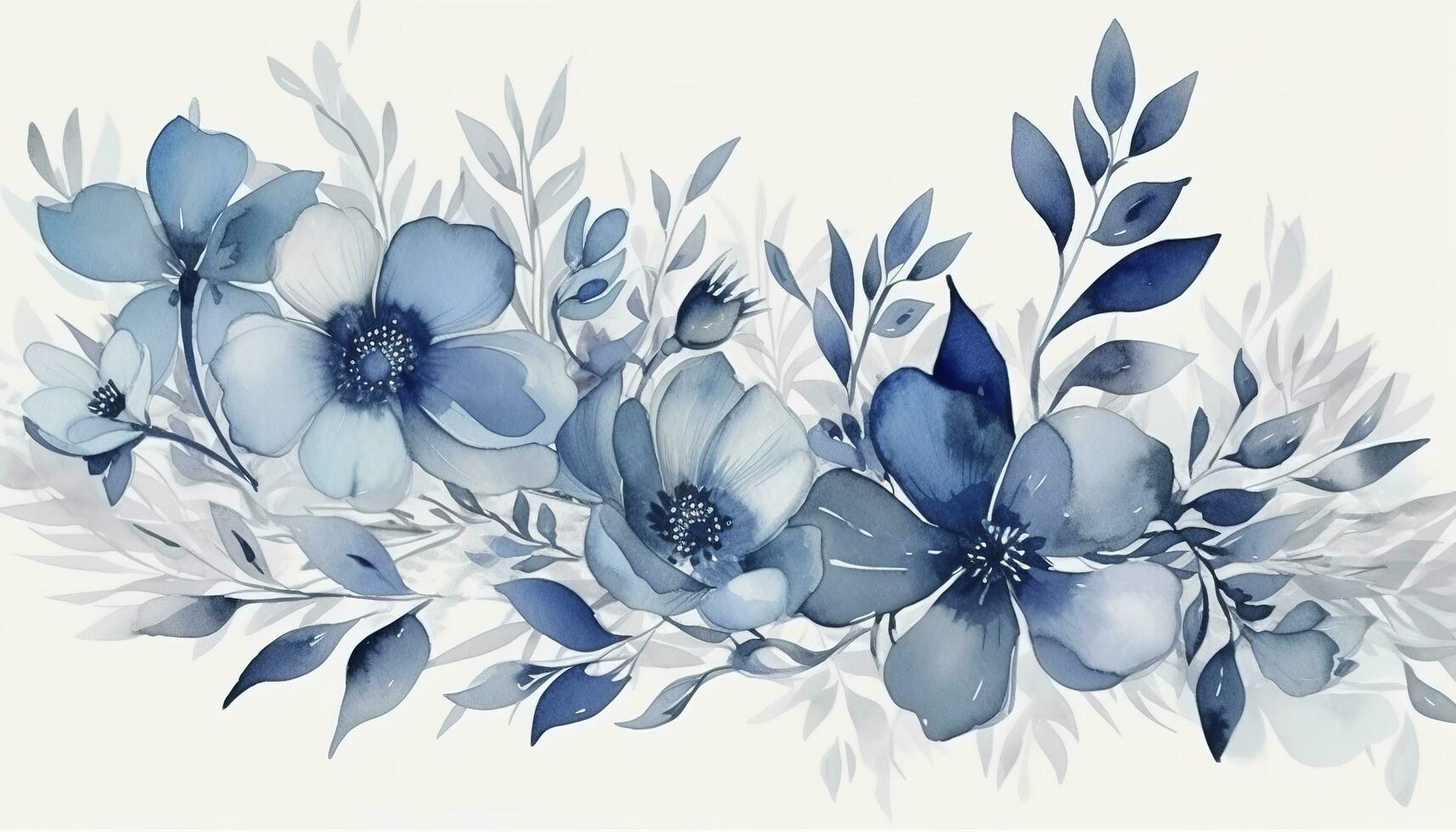 abstract bloemen kunst achtergrond vector. botanisch waterverf hand- geschilderd blauw bloemen, genereren ai foto